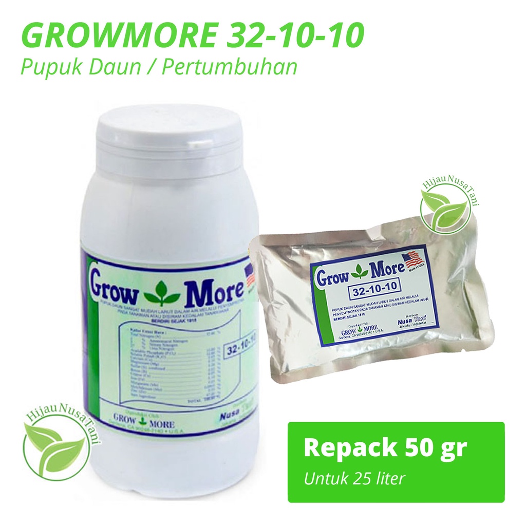 Pupuk GROWMORE 32-10-10 - nutrisi pemacu pertumbuhan daun akar batang tunas npk kemasan repack tanam