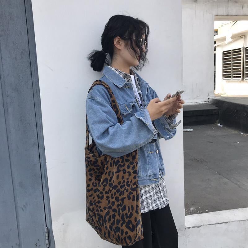 ✇№Sera Korea retro modis leopard print tas bahu tas wanita sederhana dan serbaguna tas jinjing tas kanvas kapasitas besar