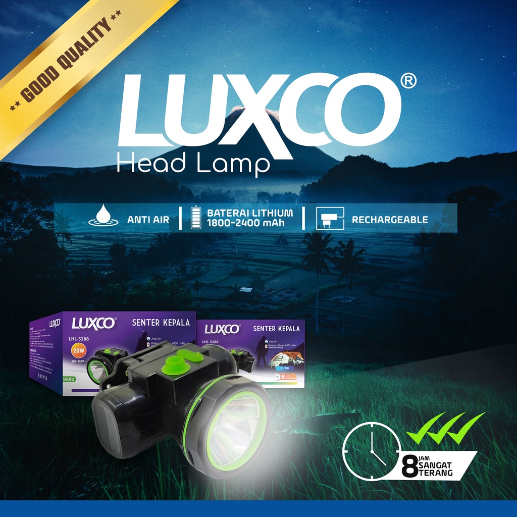 [COD] PROMO SENTER KEPALA LUXCO SUPER TERANG &amp; ANTI AIR Original Headlamp 20 Watt FREE CHARGER HIKING, CAMPING, PANCING,SEPEDAAN FREE ONGKIR