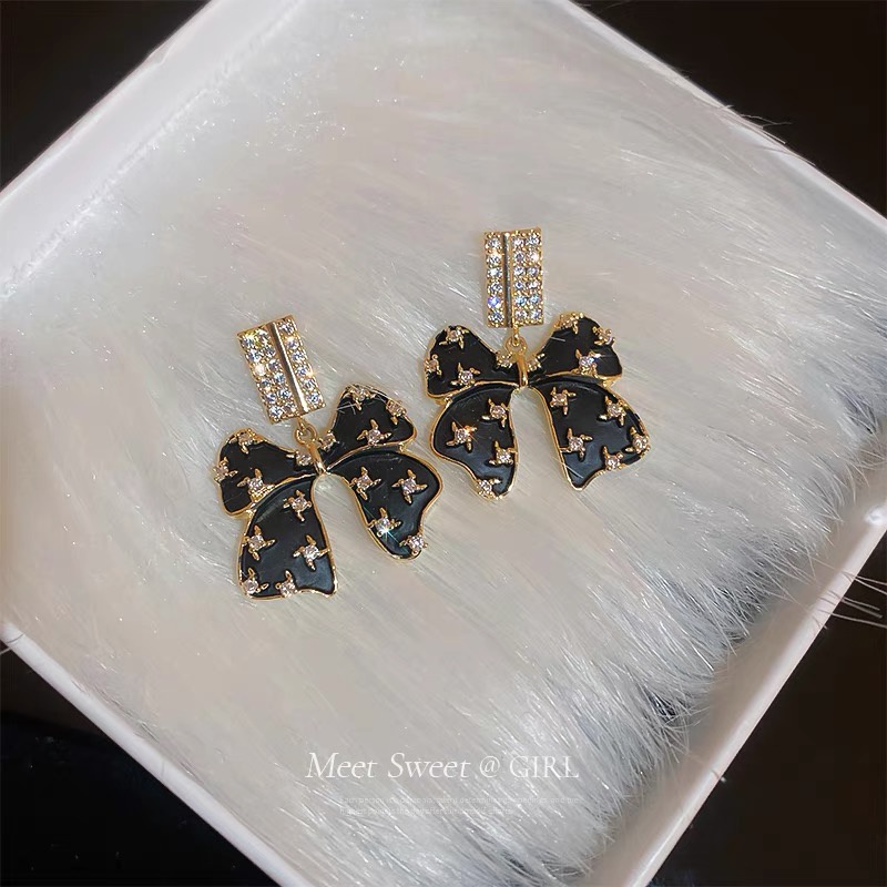 Anting Silver Needle 925 Desain Pita Hitam Gaya Barat Untuk Wanita