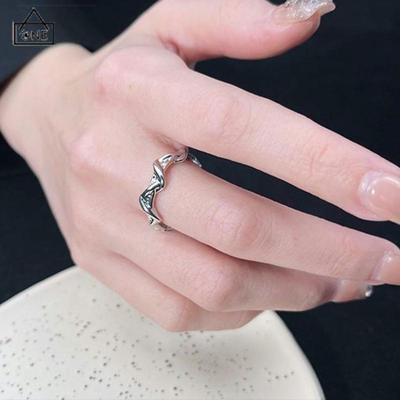 COD❤️cincin Pembukaan bergelombang tidak teratur  cincin polos desain niche  cincin batu bulan yang modis dan indah-A.one