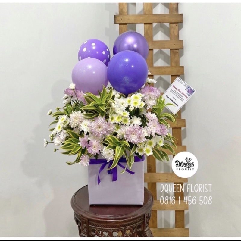 DQueen Florist Bloombox Bunga Box Fresh Gift Flower Box Custom Bunga Buket Bucket Bulat Kotak Hantaran Ulang Tahun