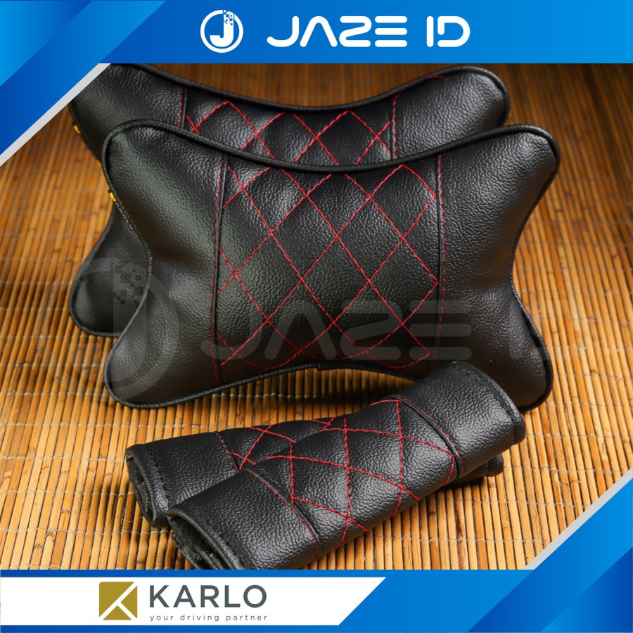 Karlo Paket Bantal Leher Seatbelt Premium Mobil Basic Dot Grey Abu Abu