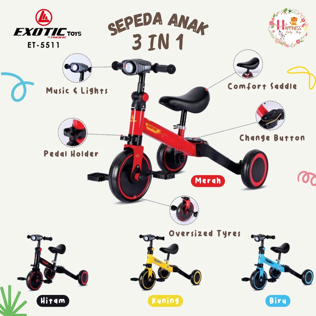 (Bandung) Sepeda Anak Push Balance Bike Pacific Exotic 5511 3in1 Musik Murah
