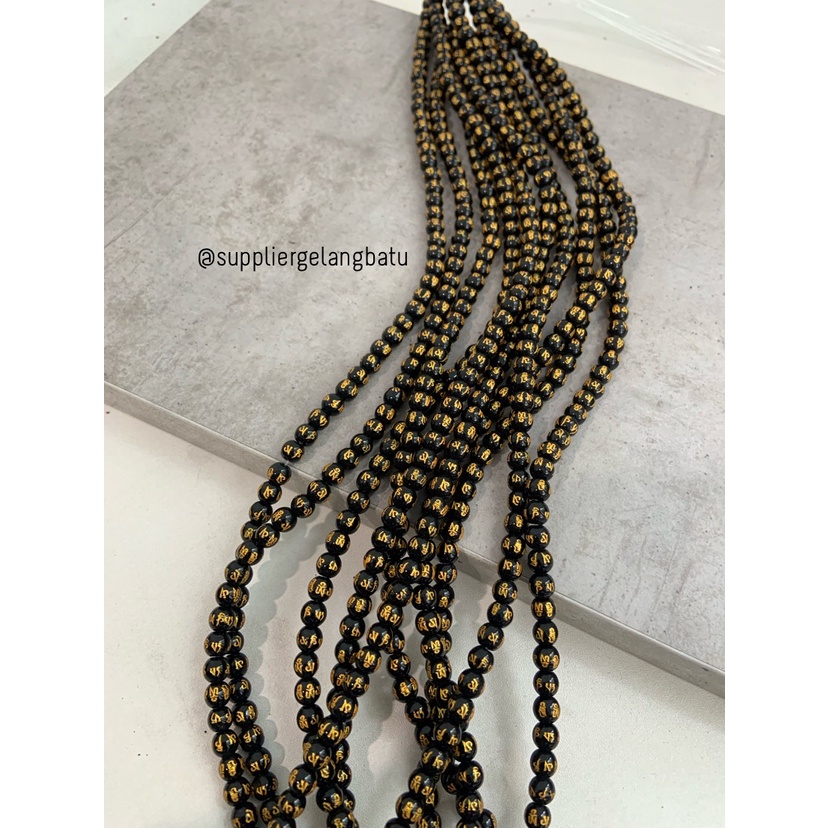 renceng batu tibet hitam lucky bead black gold 6mm kalung gelang suply