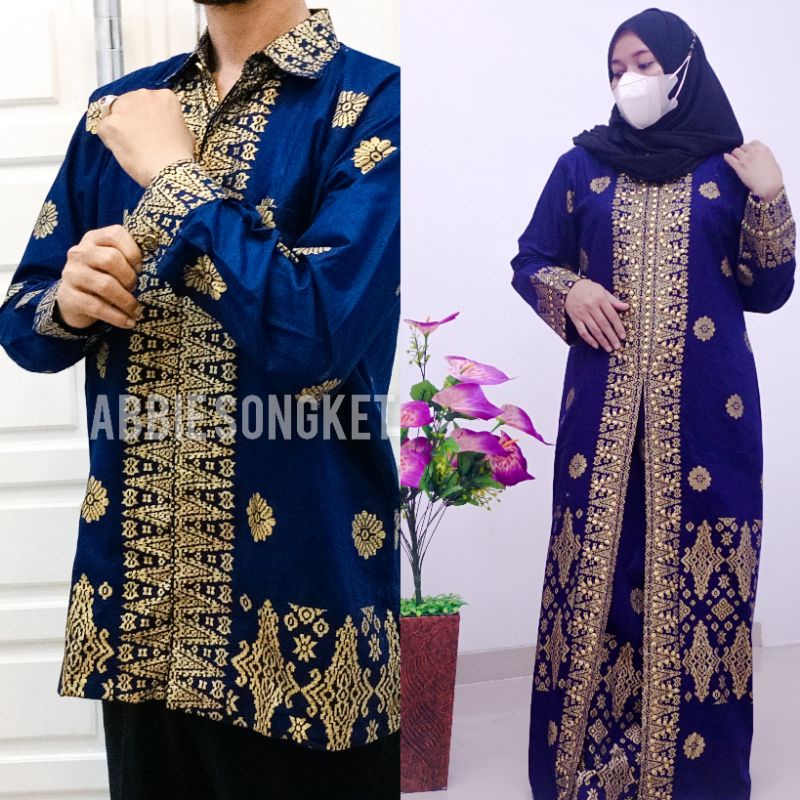 Couple Gamis Batik Songket Prada Navy Gold