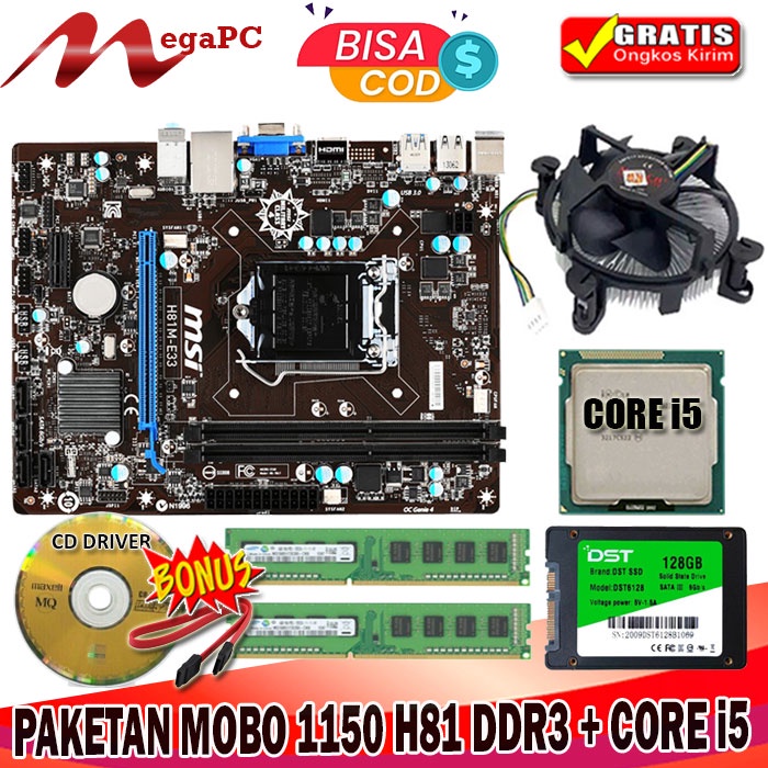 Paket Rakitan LGA 1150 Mainboard H81 DDR3 + Core i5 + Fan + RAM + SSD