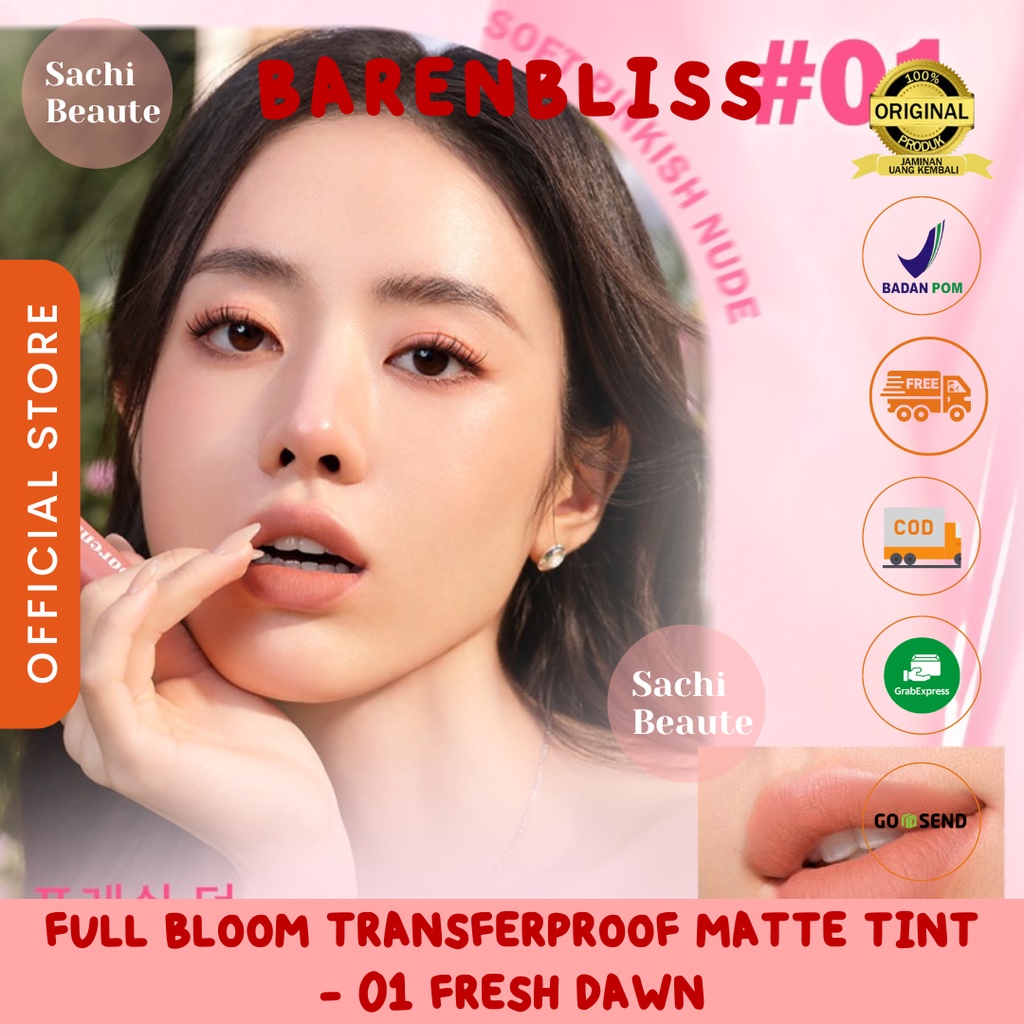 BNB barenbliss Korean Bloomatte Full Bloom Transferproof Matte Tint LONGLAST 12H Transproof Tahan Lama - 01 Fresh Dawn