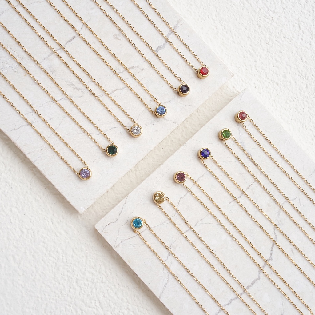 (ANTI KARAT) KALUNG &amp; GELANG BIRTHSTONE - KALUNG SERUT - STAINLESS STEEL