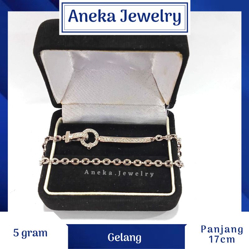 Gelang Holo T Mata Baris, Perak 925, Sepuh Emas Putih