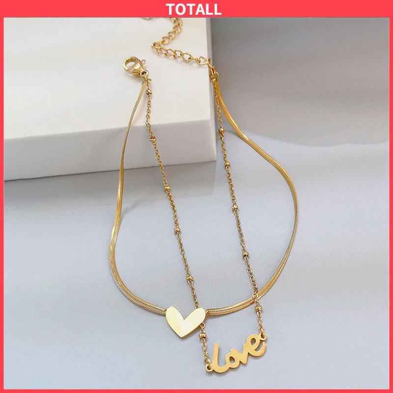 COD Gelang Kaki Titanium 2 Layer LOVEHuruf Hati Anti Karat Emas 18k Aksesoris Wanita Korea-Totall