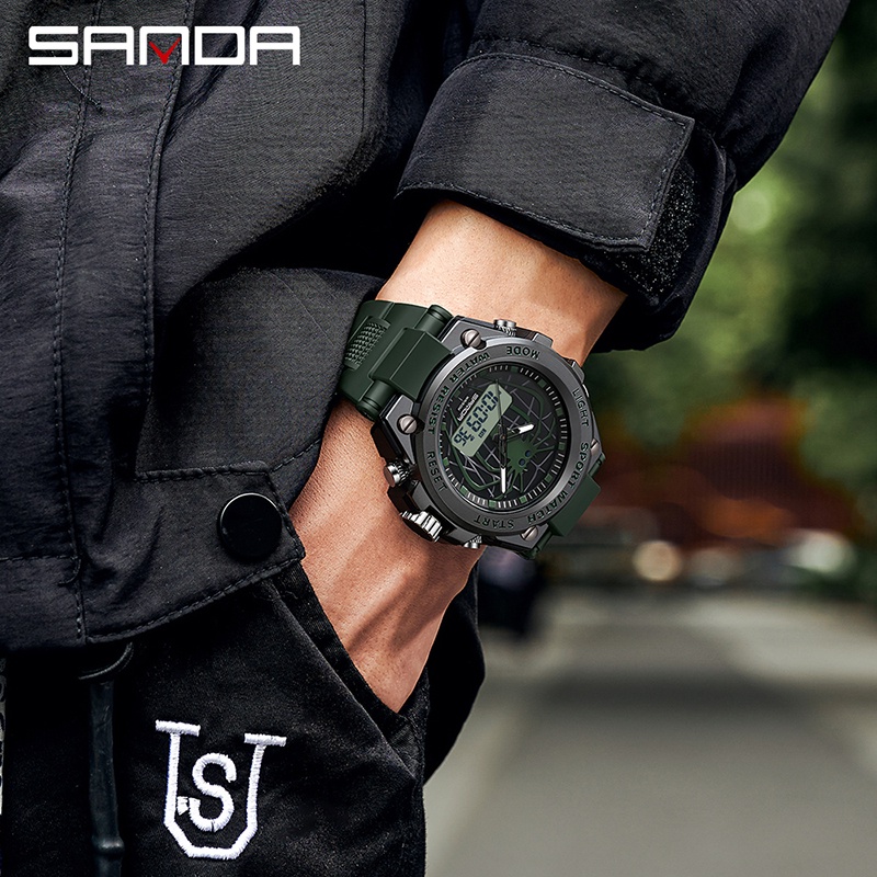 SANDA 3159 Jam Tangan Pria Digital Analog Tali Rubber Chronograph Anti Air WATCHKITE WKOS