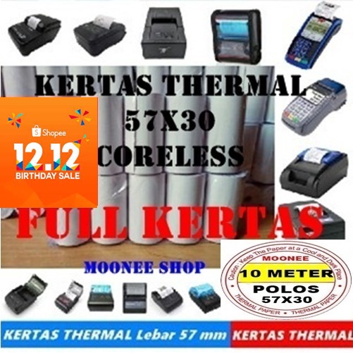 

Kertas Thermal 57x30 / 58x30 mm Struk Printer Bluetooth Polos SPOT EDC Printer kasir Bluetooth mini