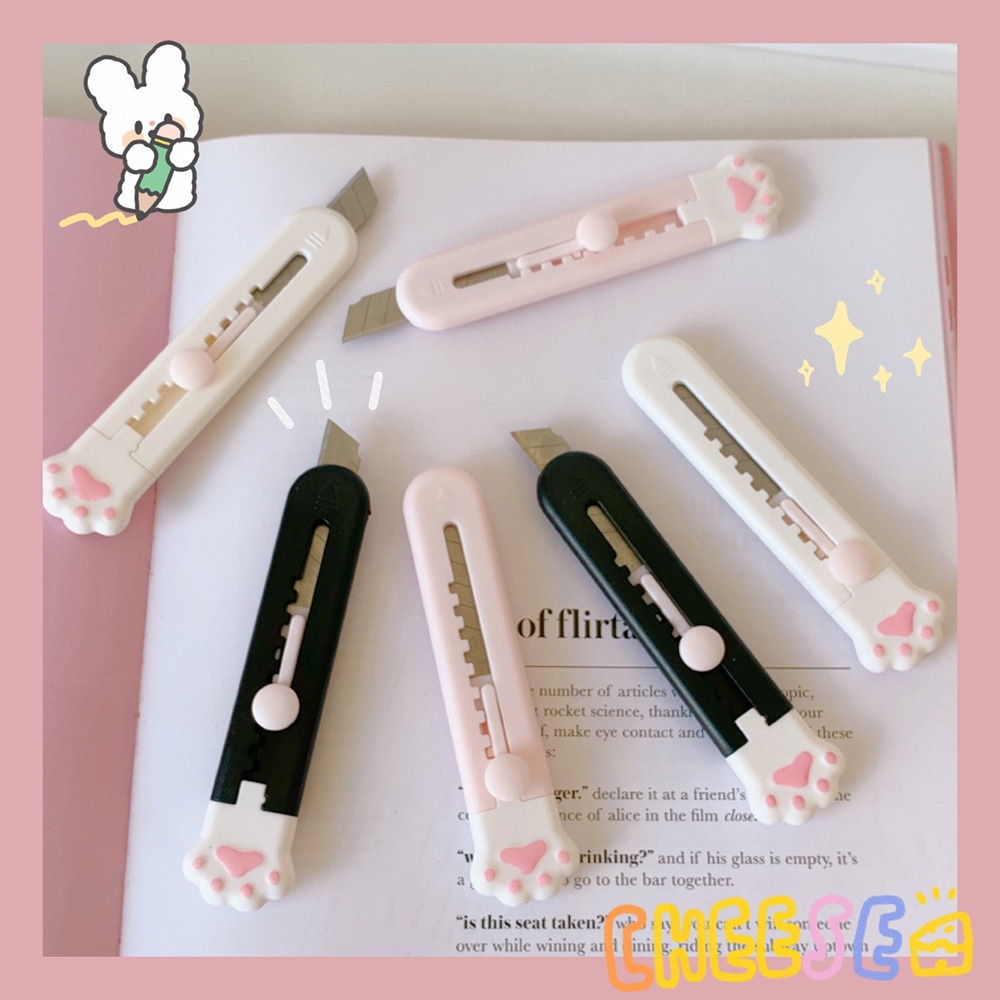 Pisau Saku Mini Pemotong Kertas / Amplop Desain Cakar Kucing Kawaii DIY Untuk Stationery Sekolah