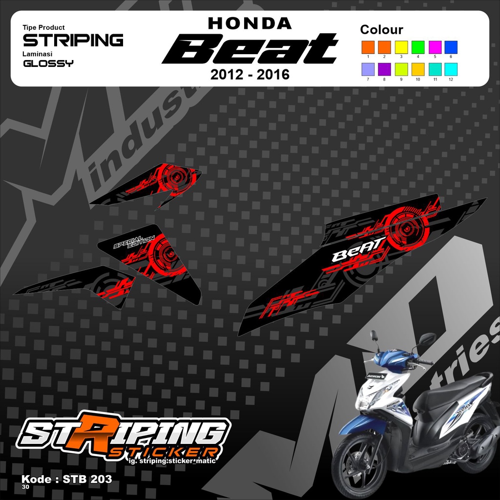 STB203 Setriping Motor Beat Fi Semi Full, Variasi Setiker Striping Beat Karbu Dll