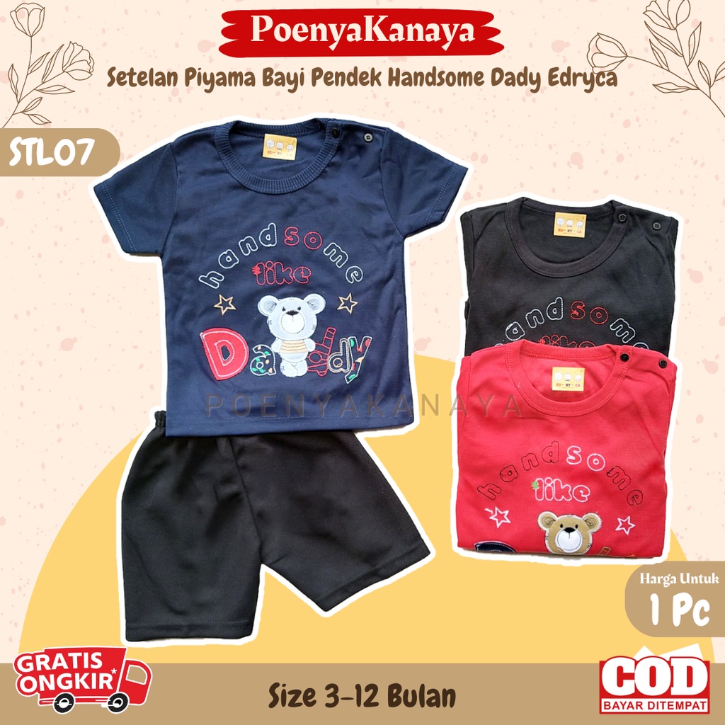 Setelan Baju Bayi Pendek Laki Laki EDRYCA Warna Biru Merah 6-12 Bulan STL07