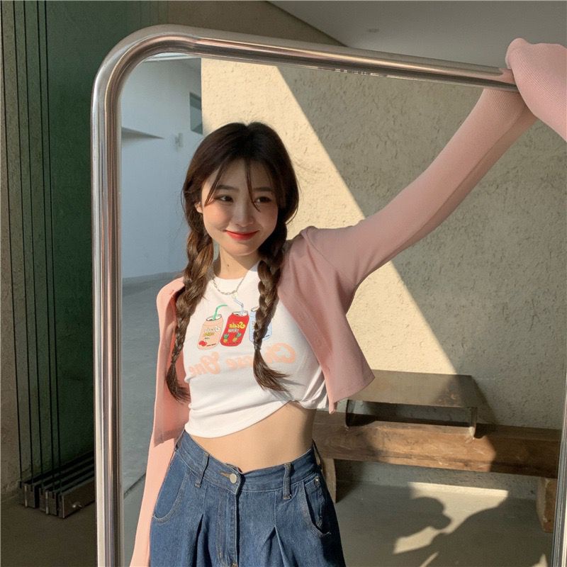[littlecrab] Crop Top Fruit Soda Drink Choose One Hitam Putih Abu Sablon Colorful Berkualitas Simple Elegan Atasan Kaos Crop Unik Aesthetic Motif Minuman Kaleng Buah Grape Pineapple Cherry Korean Style