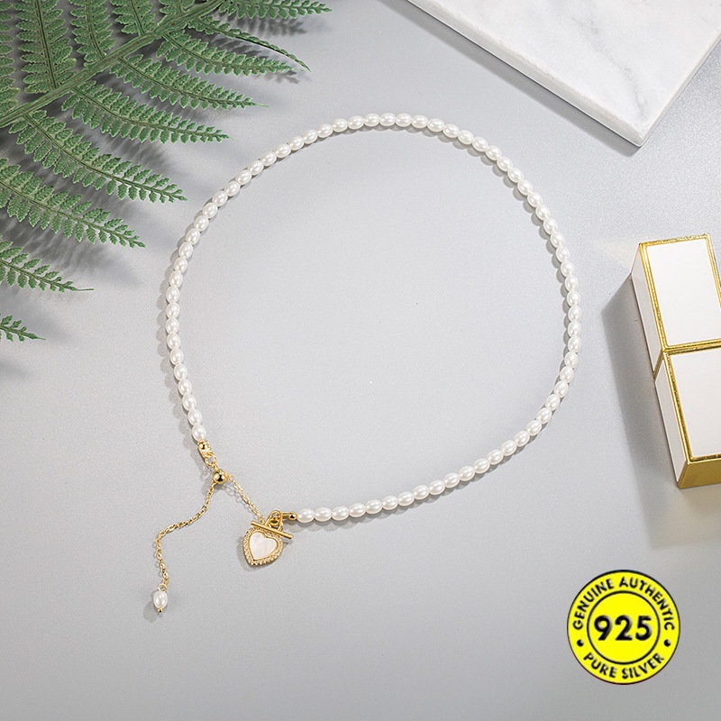 Kalung Rantai Dengan Liontin Hati + Mutiara Untuk Wanita U1398