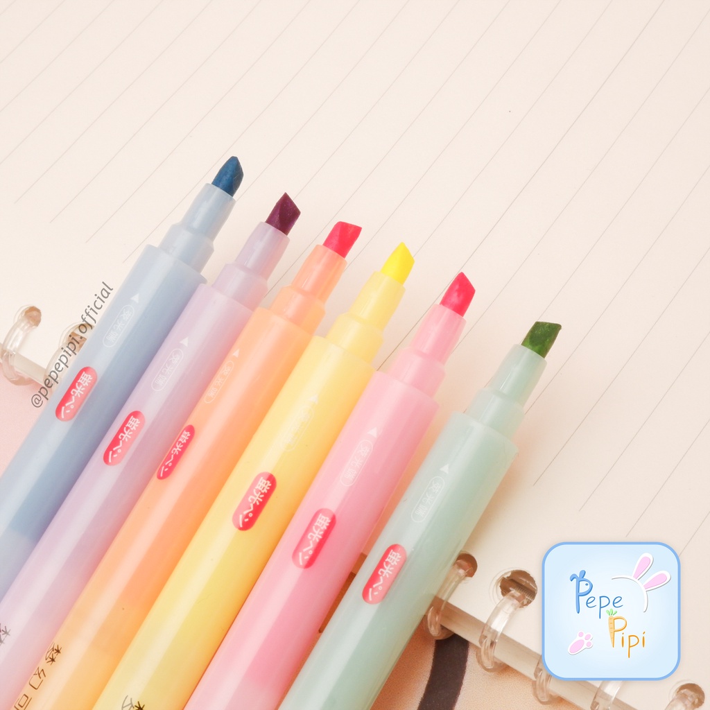 Highlighter Dual Tip Tian Hao HD24 Erasable 1 set Bisa Di Hapus Spidol Pastel Marker Textlighter Textliner