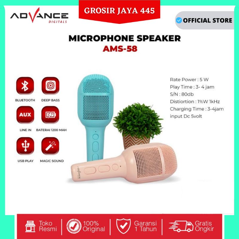 Advance AMS 58 Microphone Speaker Bluetooth Pengubah Suara Portable Deep Bass