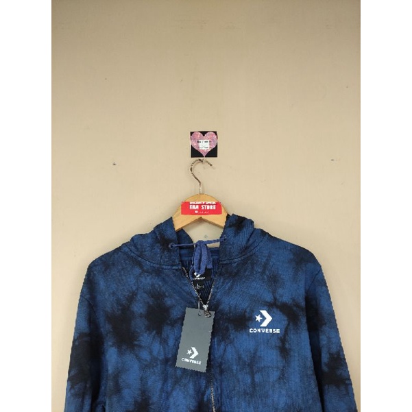 Zip Hoodie Mens CONVERSE Star Chevron Tie Dye Navy Original Resmi