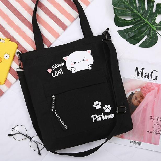 Tas tote bag selempang lucu - kucing hitam