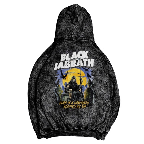 (REGULER) HOODIE WASH PRIA METAL MOTIF BLACK SABAT TERBARU/HOODIE KEKINIAN ANAK MUDA