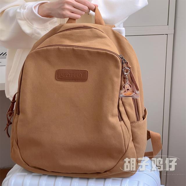 Sera In Jepang Harajuku Warna Solid Ransel Wanita Amerika Retro Sederhana Semua Pertandingan Tas Sekolah Pria Kapasitas Besar Kanvas Kembali