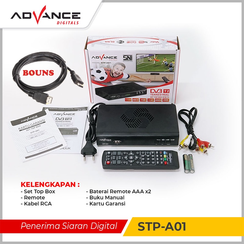 Advance STP-A01 Set Top Box TV Digital Receiver Full HD STB Wifi/Youtube/DVB-T2  Receiver Penerima Siaran（Hadiah gratis）-stp-box+HDMI