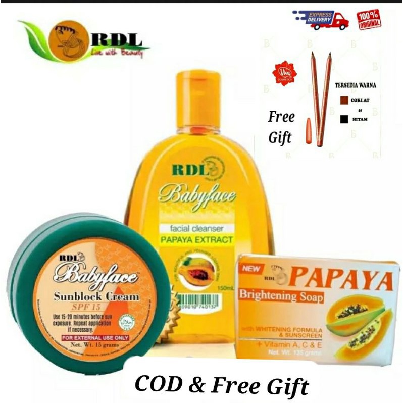 Paket RDL - Sunblok RDL Baby Face BPOM + Toner Brightening BPOM + RDL Sabun Soap BPOM + Kapas Select