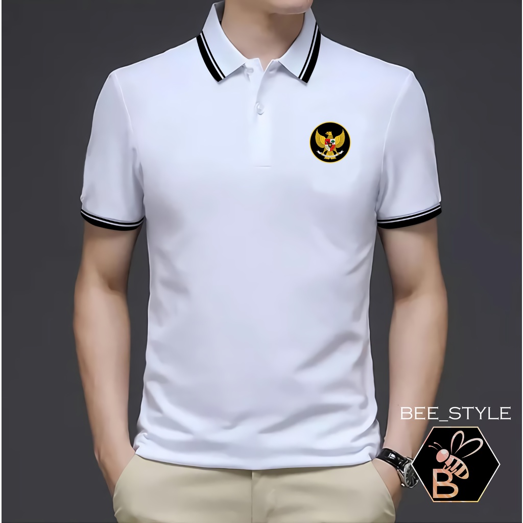 Kaos Kerah Pria Logo Garuda / Kaos Polo List II Garuda Hitam/ Kaos Pria Polo Shirt