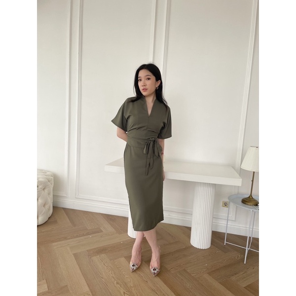 [ COFFEELUV ] LEXIE DRESS - Party Dress / Dress Kondangan / Obi Belt / Dress Wanita / Midi Dress