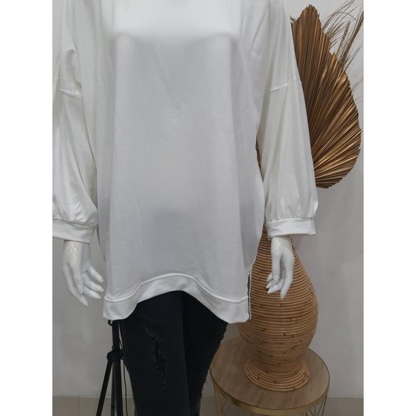 ATASAN BLOUSE BATWING JUMBO BIGSIZE OVERSIZE BABYTERRY SPANDEX - 1795 - Putih, 3L