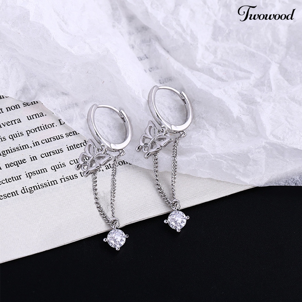 1 Pc Anting Tassel Cubic Zirconia Bentuk Kupu-Kupu Gaya Korea Untuk Wanita