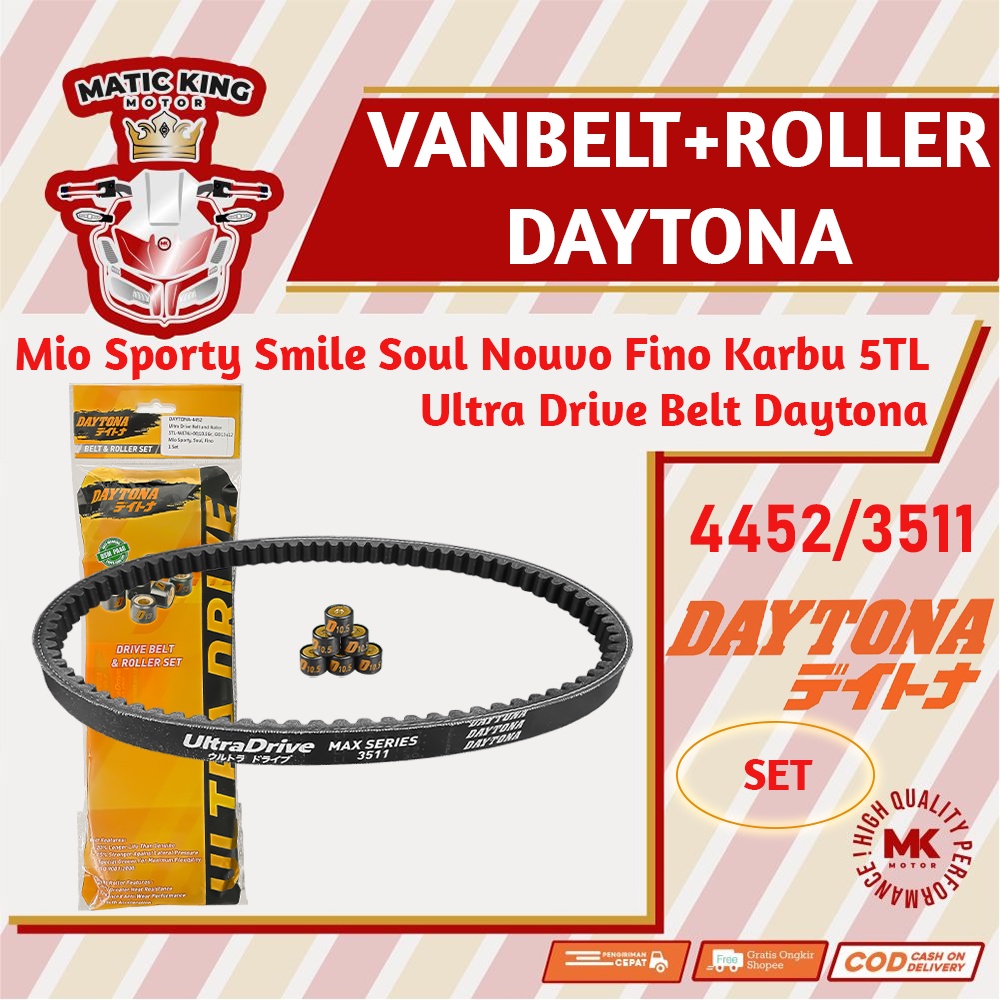 Vanbelt SET assy Mio Sporty Smile Soul Fino Nouvo Karburator Daytona Ultra Drive Belt+roller 4452 3511