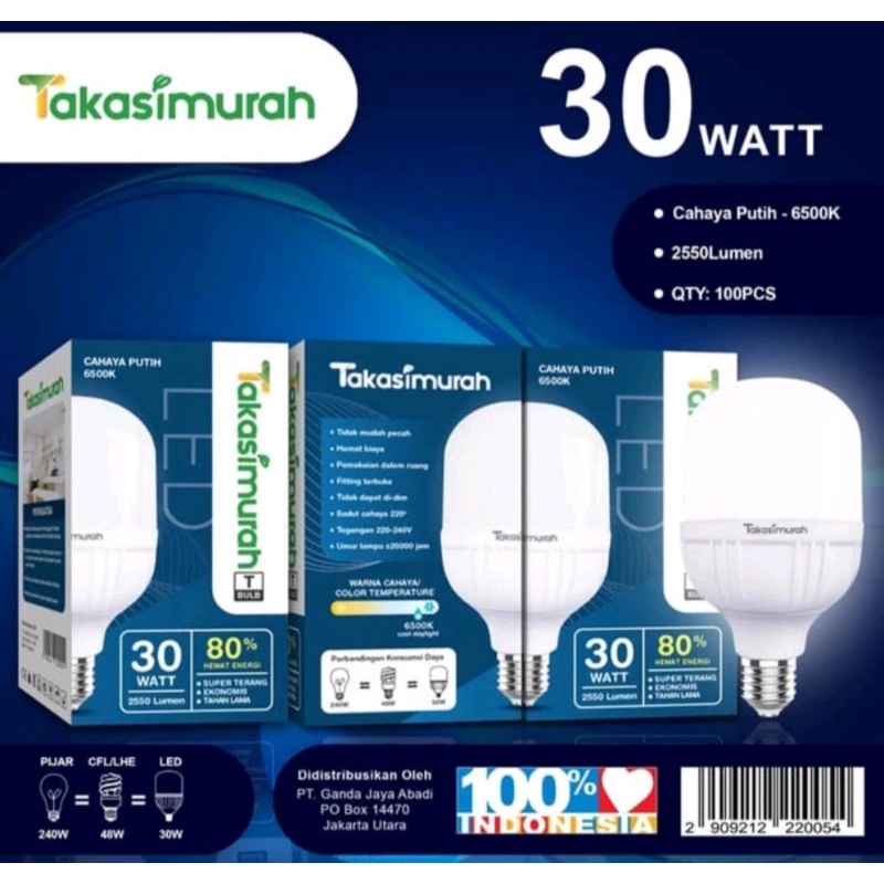 Lampu Led 30watt/ 20watt /TAKASIMURAH/ Beneran Murah Bagus/ kualitas Oke /Lampu rumahan