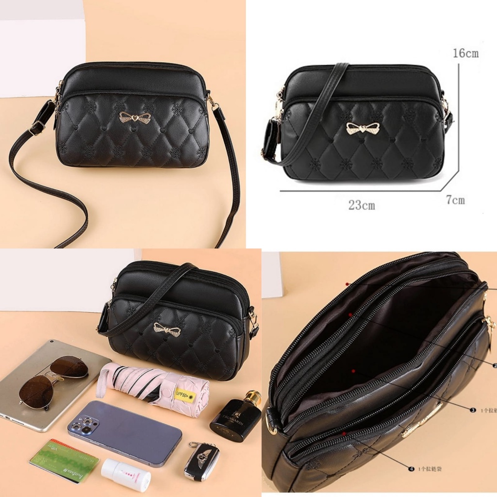 TAS SELEMPANG WANITA KOREA KULIT HITAM JONVA IMPORT SLING BAG KECIL REMAJA KEKINIAN FASHION BRANDED CASUAL TA687B5 PREMIUM MURAH CEWEK SIMPLE BATAM