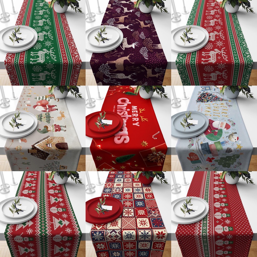 TAPLAK MEJA TABLE RUNNER PRINT MOTIF NATAL CHRISTMAS HOLIDAY SEASON SANTA CLAUS 140X40 DAN 230X40 CM