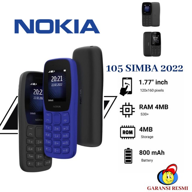 NOKIA 105 2022 SIMBA Feature Phone Original Garansi Resmi