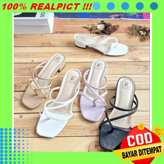 Sandal Sendal Fashion Pesta Selop Heels Hak Tahu Tinggi Kaca Jepit Wanita 3Cm Mewah Hak Tahu Terbaru