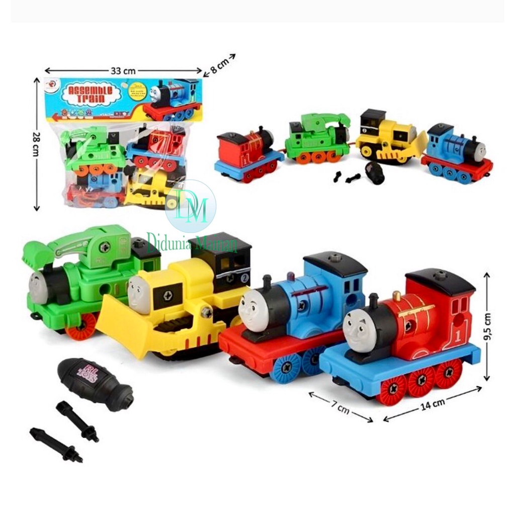 Mainan anak diy bongkar pasang kereta api thomas set 4 pcs assemble train