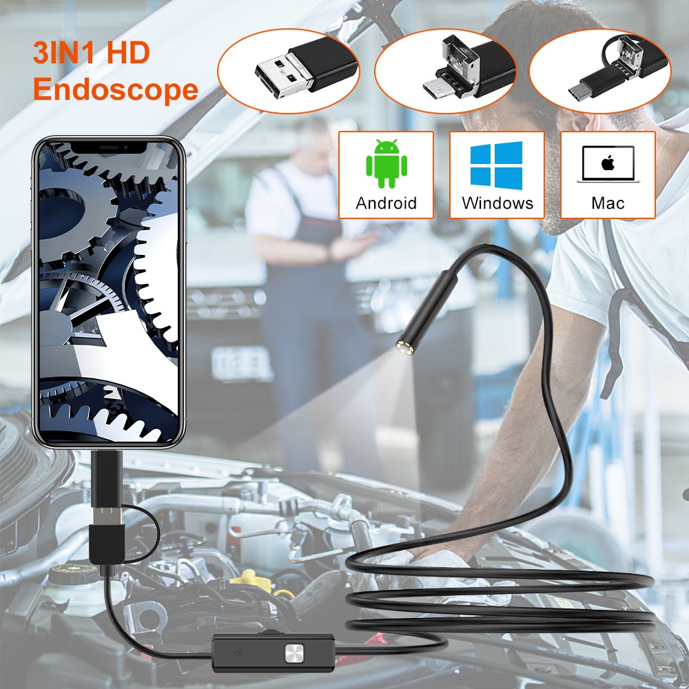 Endoskop Endoscope 3in1 TYPE-C/Microusb/USB 8mm Len Inspection Pipe Camera for Cars Endoscope IP67 Waterproof Camera for Phone/PC