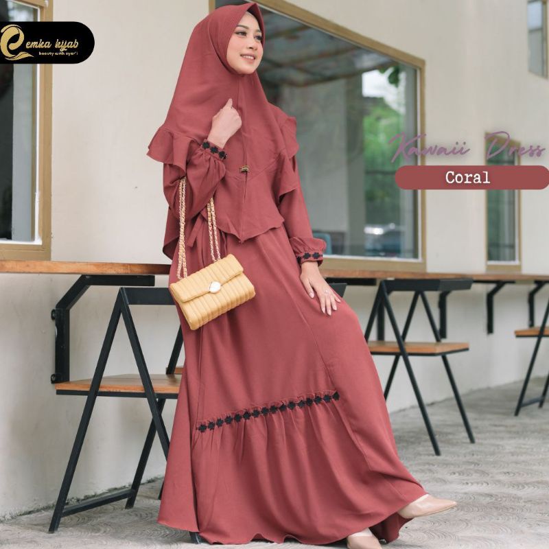kawaii dress only by emka hijab | dress only | dress | dress simpel | dress renda bunga