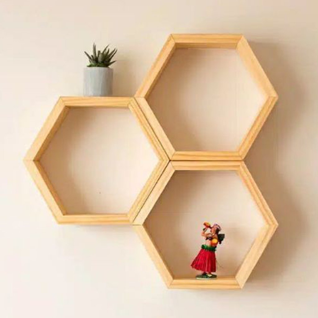 Rak Hexagonal Segi Enam Minimalis Rak Dinding Kayu Hiasan Rumah Kantor Modern Termurah R3