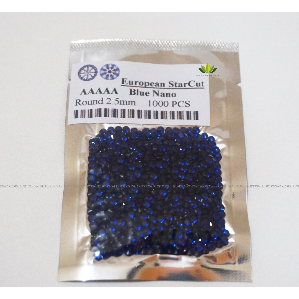 Permata Sirkon Cubic zirconia Blue Nano Sapphire  Tabur 1000 Butir Grade AAA
