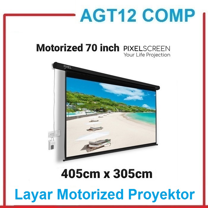 Pixel Layar Proyektor Motorized 200 Inch Remote Otomatis