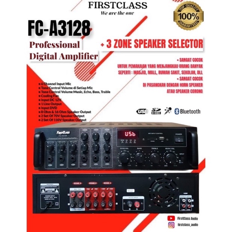 Amplifier Toa masjid / Ampli masjid firstclass FC A3128 digital amplifier 120 watt 6 Channel input M