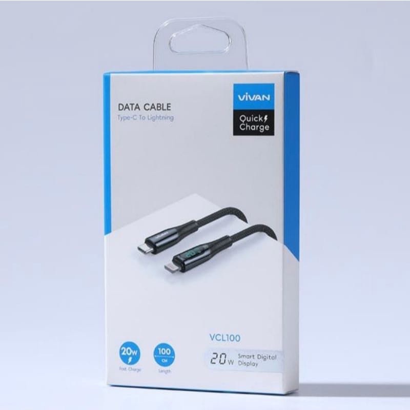 Kabel Data iphone Vivan VCL100 TypeC to Lightning Fast Charging 3A 20W Smart Digital Display