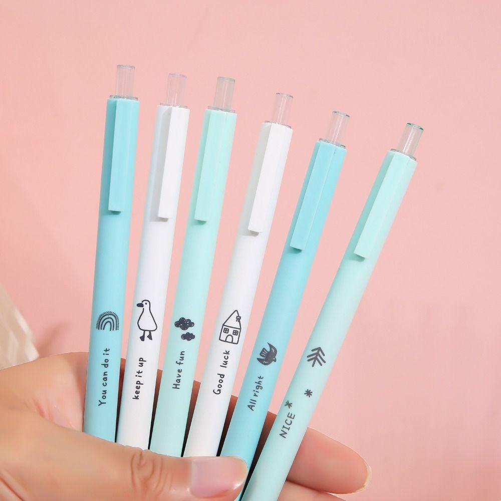 Nanas 6PCS /Set Gel Pulpen Alat Tulis Kreatif Gaya Mutil Dengan Klip Tinta Hitam ST Kepala Tekan Tipe Tanda Tangan Pulpen