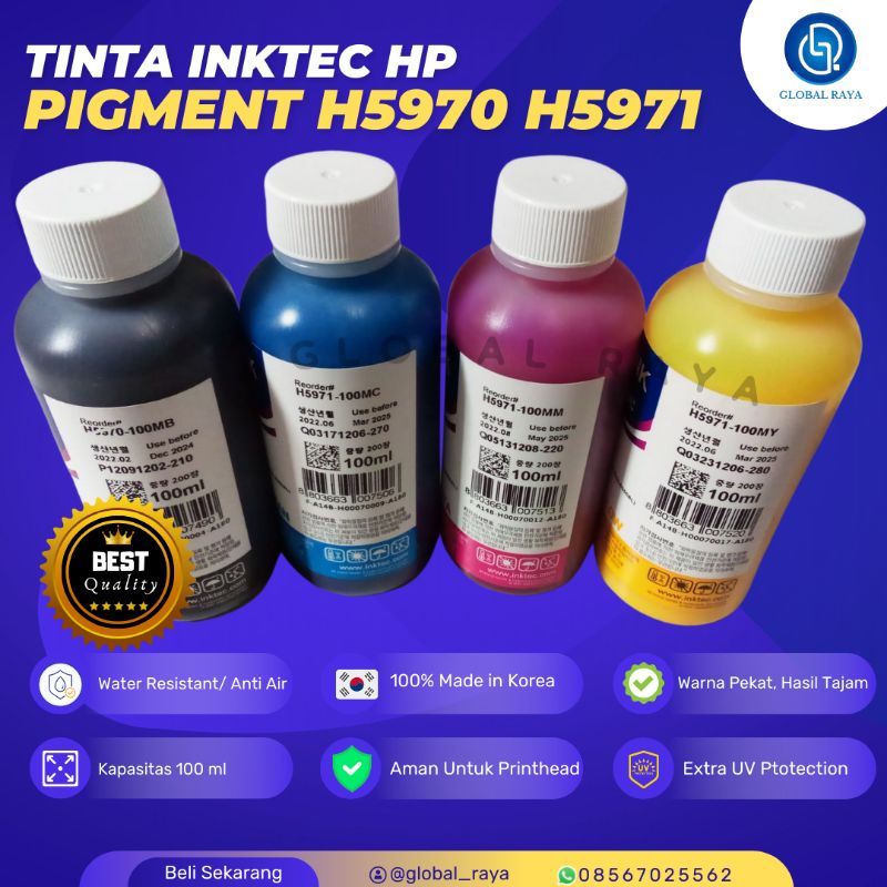 TINTA REFILL PIGMENT INKTEC FOR HP 1 SET ORIGINAL